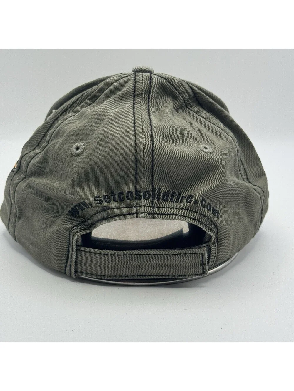 Vintage SETCO Solid Tire Cap Hat Distressed Green One Size Fits Most Pink Ribbon